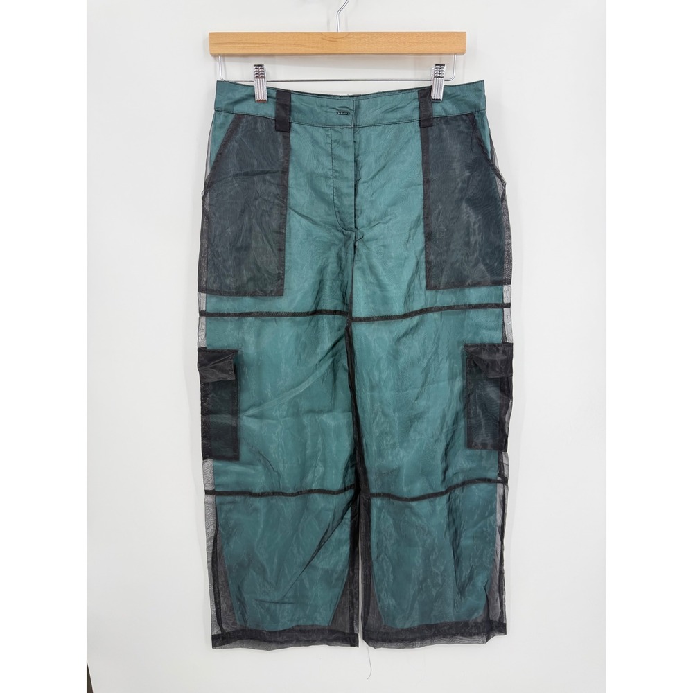 The Ragged Priest Network Combat sheer Overlay Cargo Pants 10 Teal Wide Leg